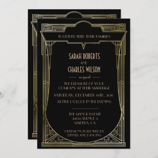 Grote Gatsby Art Deco bruiloft uitnodiging (Voorkant / Achterkant)