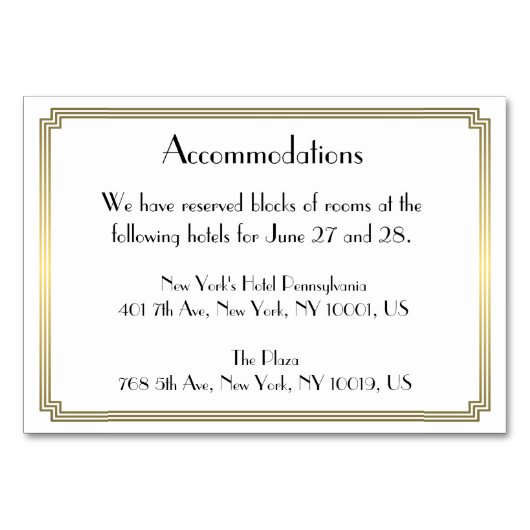 Grote Gatsby Art Deco Gold Wedding Accommodatie Kaart (Voorkant)