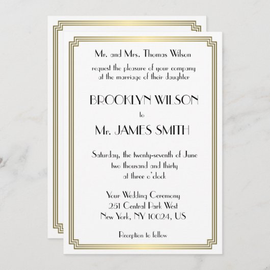 Grote Gatsby Art Deco Gold White Wedding Invites Kaart