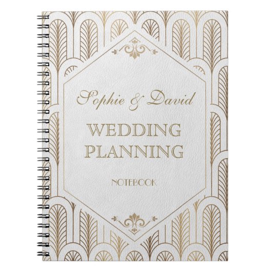 Grote Gatsby Art Deco Gold White Wedding Planner Notitieboek (Voorkant)