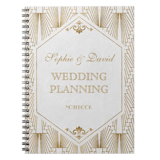 Grote Gatsby Art Deco Gold White Wedding Planner Notitieboek (Voorkant)
