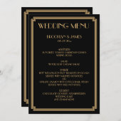 Grote Gatsby Art Deco Goud Zwart Trouwmenu Menu (Voorkant / Achterkant)