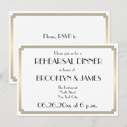 Grote Gatsby Art Deco Huwelijksrepetitie Uitnodigi Kaart (Voorkant / Achterkant)