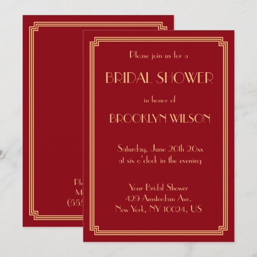 Grote Gatsby Art Deco Red Bridal Shower Kaart (Voorkant / Achterkant)