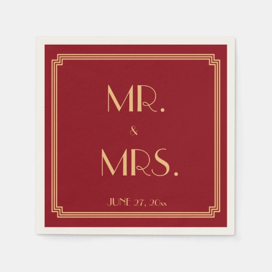 Grote Gatsby Art Deco Rode Trouwservetten Servet (Voorkant)