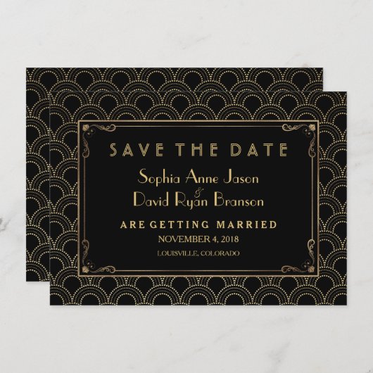 Grote Gatsby  Art Deco Save the Date (Voorkant / Achterkant)