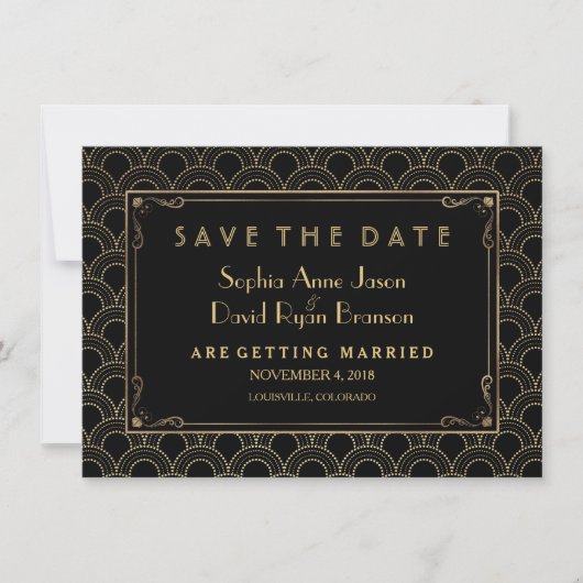 Grote Gatsby  Art Deco Save the Date (Voorkant)