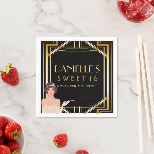 Grote Gatsby Art Deco Sweet 16 Gepersonaliseerd se Servetten (Insitu)