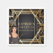 Grote Gatsby Art Deco Sweet 16 Gepersonaliseerd se Servetten (Voorkant)