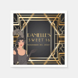 Grote Gatsby Art Deco Sweet 16 Gepersonaliseerd se Servetten