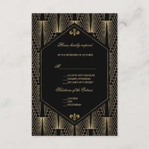 Grote Gatsby- Art Deco Wedding bij races van 20s RSVP Kaartje