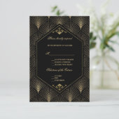 Grote Gatsby Art Deco Wedding RSVP Kaartje (Staand voorkant)