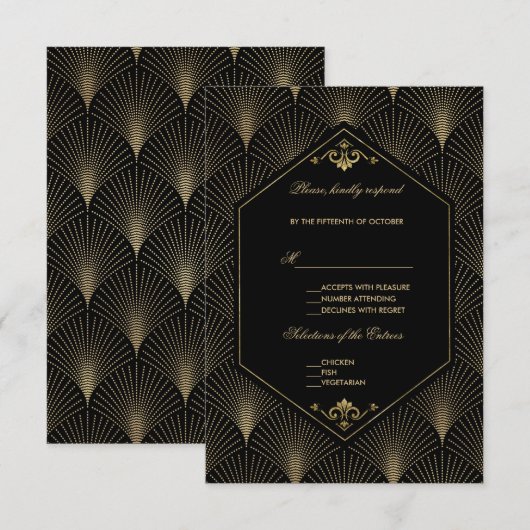 Grote Gatsby  Art Deco Wedding RSVP Kaartje (Voorkant / Achterkant)