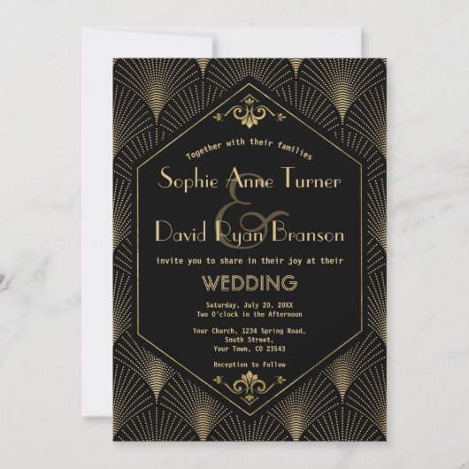 Grote Gatsby Art Deco Wedding Uitnodiging (Voorkant)
