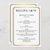Grote Gatsby Art Deco Wit Gouden Trouwmenu Menu (Voorkant / Achterkant)
