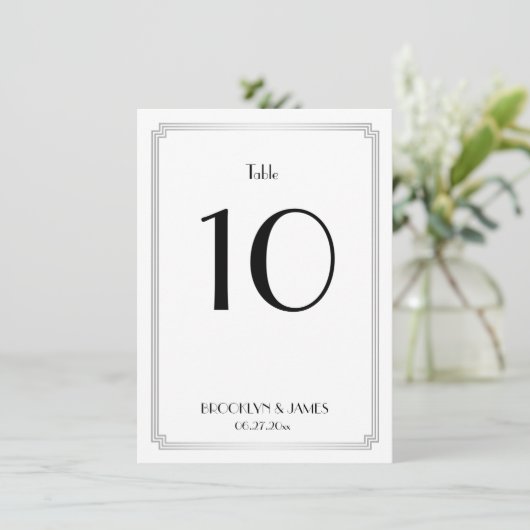 Grote Gatsby Art Deco Zilveren Tafel Nummers Kaart (Staand voorkant)