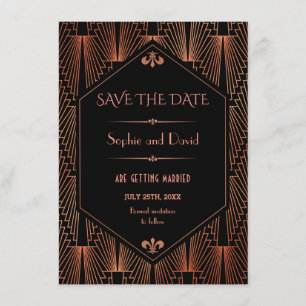 Grote Gatsby Copper Art Deco Wedding Save the Date Kaart