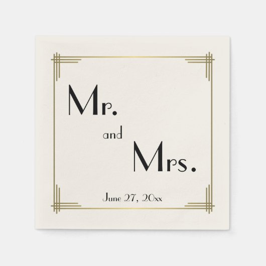 Grote Gatsby Ecru Art Deco Trouwservetten Servetten (Voorkant)