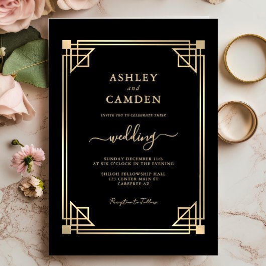 Grote Gatsby Elegante Gouden Lijst Huwelijk Kaart
