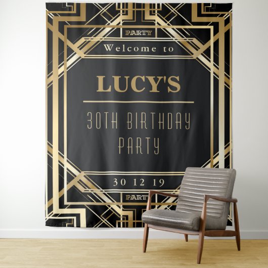 Grote Gatsby-feest Huwelijksfeest Fotohokje Achter Wandkleed (In situ)