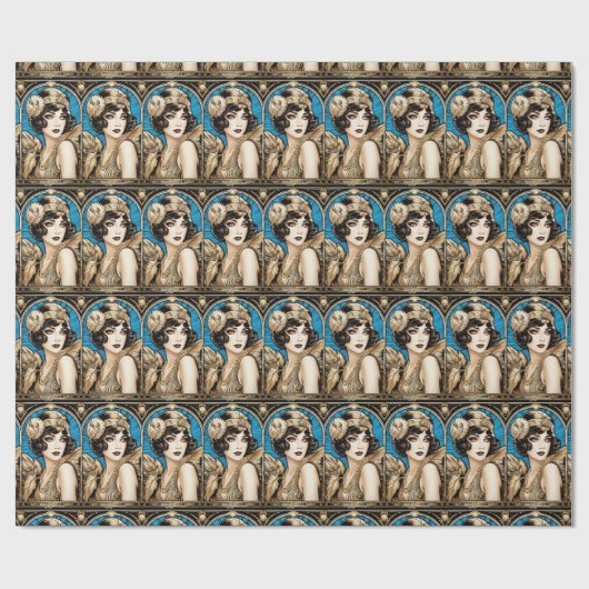 Grote Gatsby Flapper blauw goud zwart jaren 20 Cadeaupapier (Vlak)