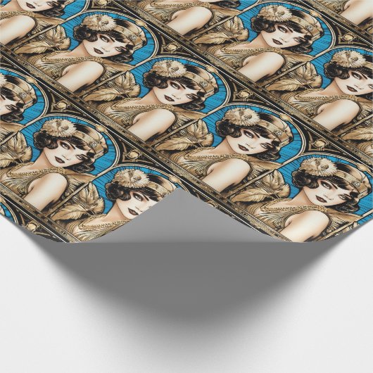 Grote Gatsby Flapper blauw goud zwart jaren 20 Cadeaupapier (Hoek)