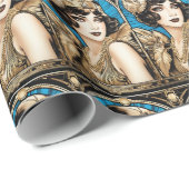 Grote Gatsby Flapper blauw goud zwart jaren 20 Cadeaupapier (Rol Hoek)