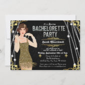 Grote Gatsby Flapper Meisje Bachelorette Uitnodigi Kaart (Voorkant)