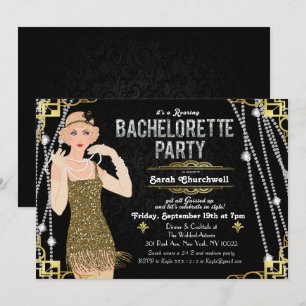 Grote Gatsby Flapper Meisje Bachelorette Uitnodigi Kaart