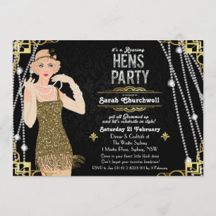Grote Gatsby Flapper Meisje Kippenfeest Uitnodigin Kaart