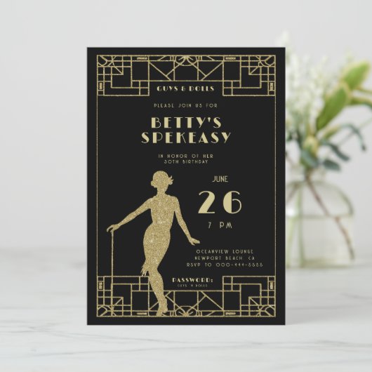 Grote Gatsby Flapper Roaring 20 Speakeasy Verjaard Kaart (Staand voorkant)