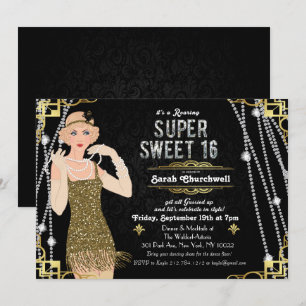 Grote Gatsby Flapper Sweet 16 Verjaardag Uitnodigi Kaart