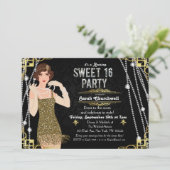 Grote Gatsby Flapper Sweet 16 Verjaardag Uitnodigi Kaart (Staand voorkant)