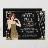 Grote Gatsby Flapper Sweet 16 Verjaardag Uitnodigi Kaart (Voorkant / Achterkant)