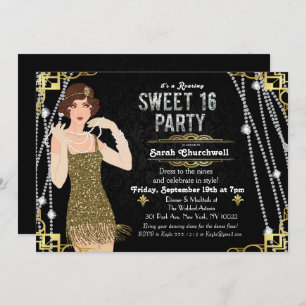 Grote Gatsby Flapper Sweet 16 Verjaardag Uitnodigi Kaart