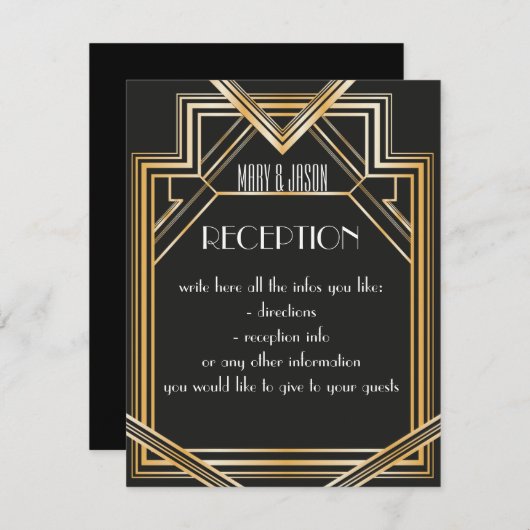 Grote Gatsby geïnspireerd Receptie of routebeschri Informatiekaartje (Voorkant / Achterkant)