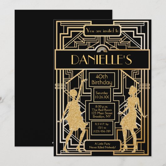 Grote Gatsby geïnspireerde Art Deco Birthday-uitno Kaart (Voorkant / Achterkant)