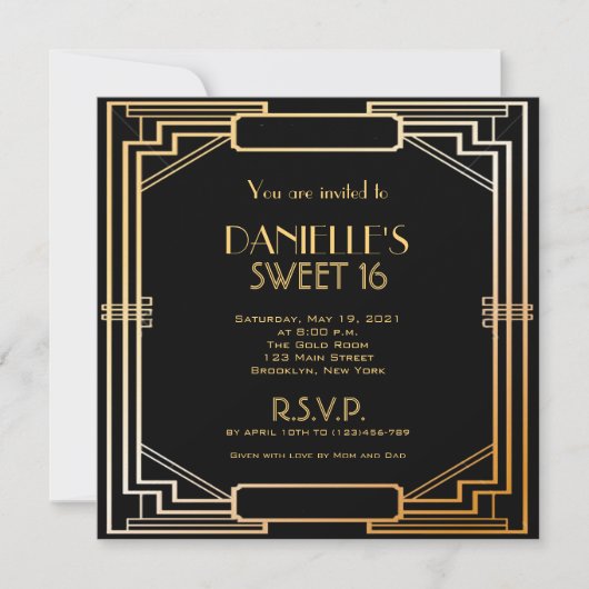 Grote Gatsby geïnspireerde Art Deco Sweet 16 uitno Kaart (Voorkant)