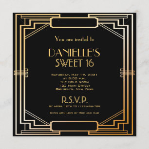 Grote Gatsby geïnspireerde Art Deco Sweet 16 uitno Kaart