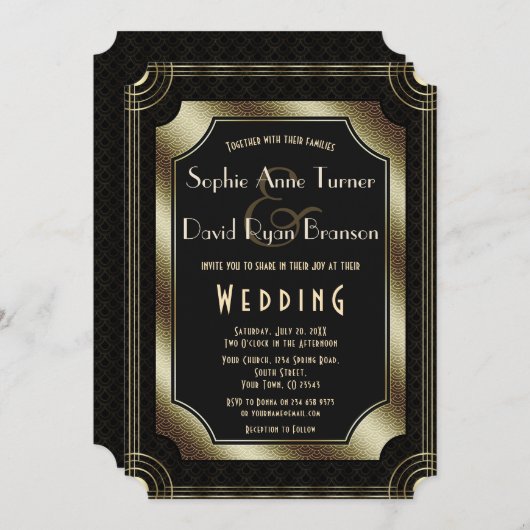 Grote Gatsby Gold Art Deco 20s Wedding Kaart (Voorkant / Achterkant)