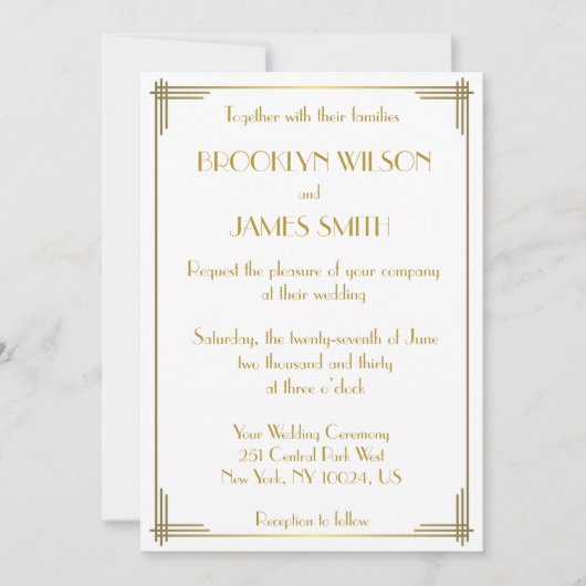 Grote Gatsby Gold Art Deco Wedding Invites Kaart (Voorkant)