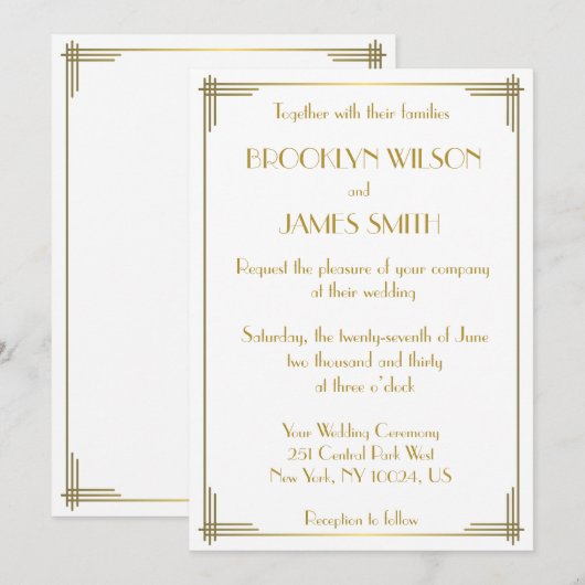 Grote Gatsby Gold Art Deco Wedding Invites Kaart (Voorkant / Achterkant)