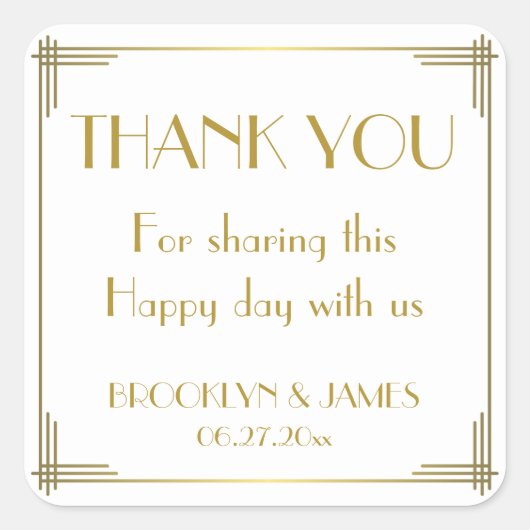 Grote Gatsby Gold Art Deco Wedding Stickers (Voorkant)