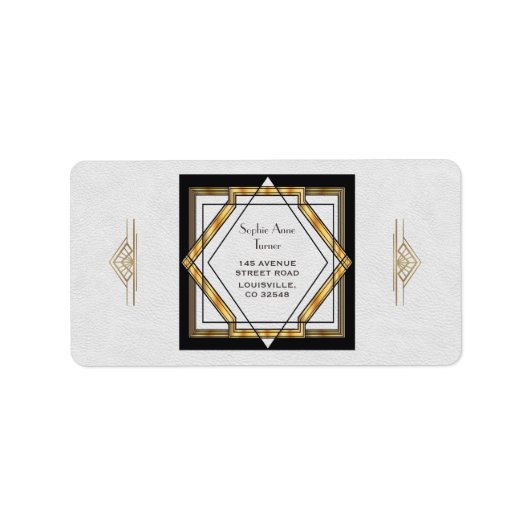 Grote Gatsby Goud Witte Art Deco Trouwdag Etiket (Voorkant)
