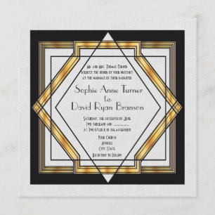 Grote Gatsby Goud Witte Art Deco Trouwdag Kaart