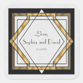 Grote Gatsby Goud Witte Art Deco Trouwdag Vierkante Sticker