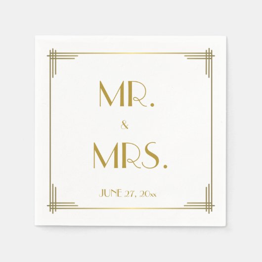 Grote Gatsby Gouden Art Deco Trouwservetten Servetten (Voorkant)