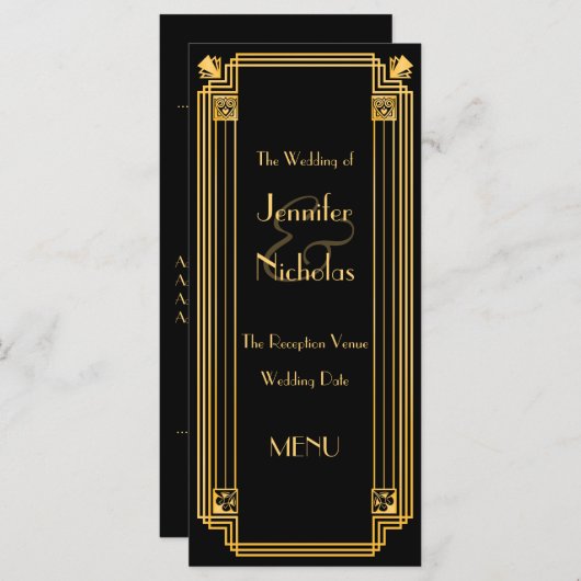 Grote Gatsby jaren 1920 Art Deco Geïnspireerd Wedd Menu (Voorkant / Achterkant)