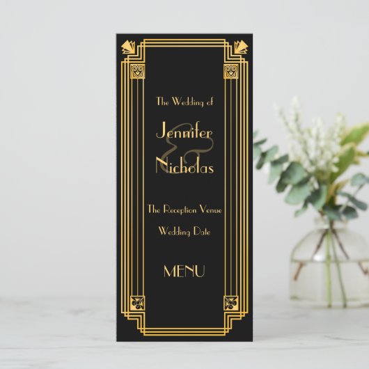 Grote Gatsby jaren 1920 Art Deco Geïnspireerd Wedd Menu (Staand voorkant)