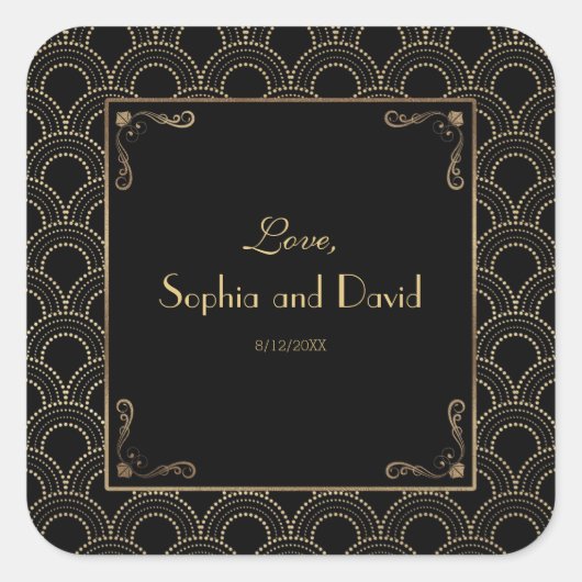 Grote Gatsby  jaren 20 Art Deco Wedding Vierkante Sticker (Voorkant)